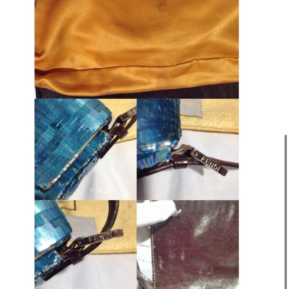 FENDI Navy Blue Sequin Beaded Shoulder Baguette Vintage 90s Bag - Picture 15 of 16